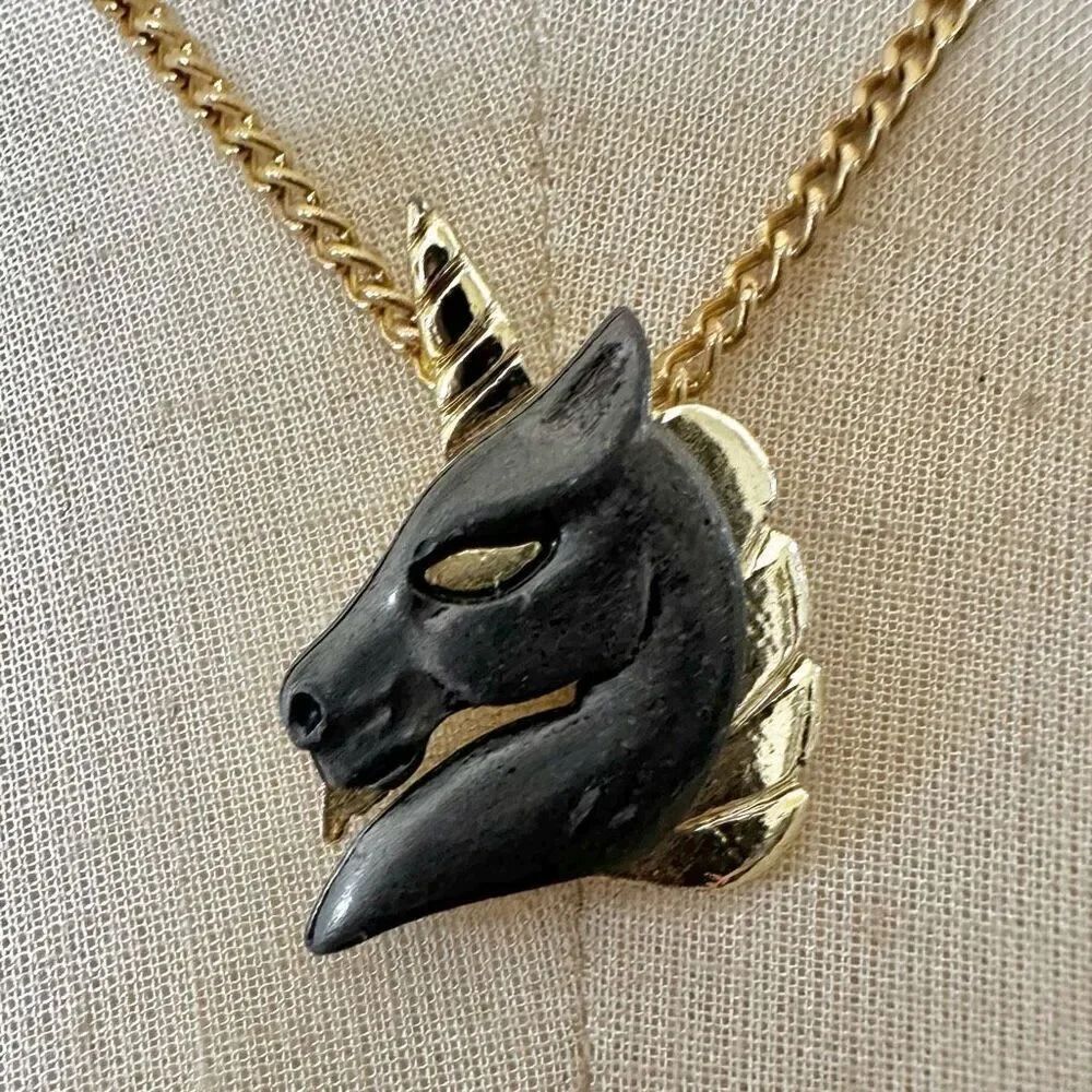 Pewter and gold tone unicorn head pendant for necklace